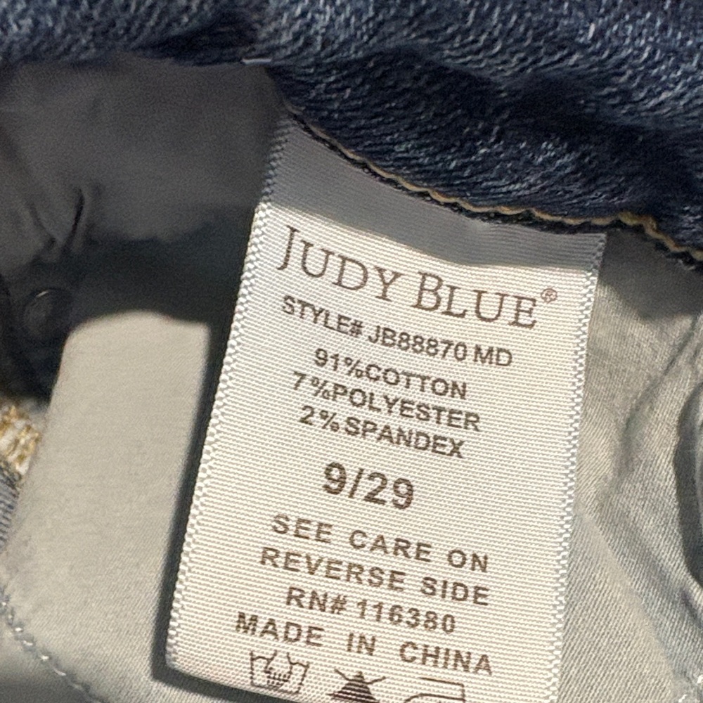 Judy Blue Straight Leg Jeans Medium Wash High Rise Raw Hem Size 8 - Picture 7 of 9